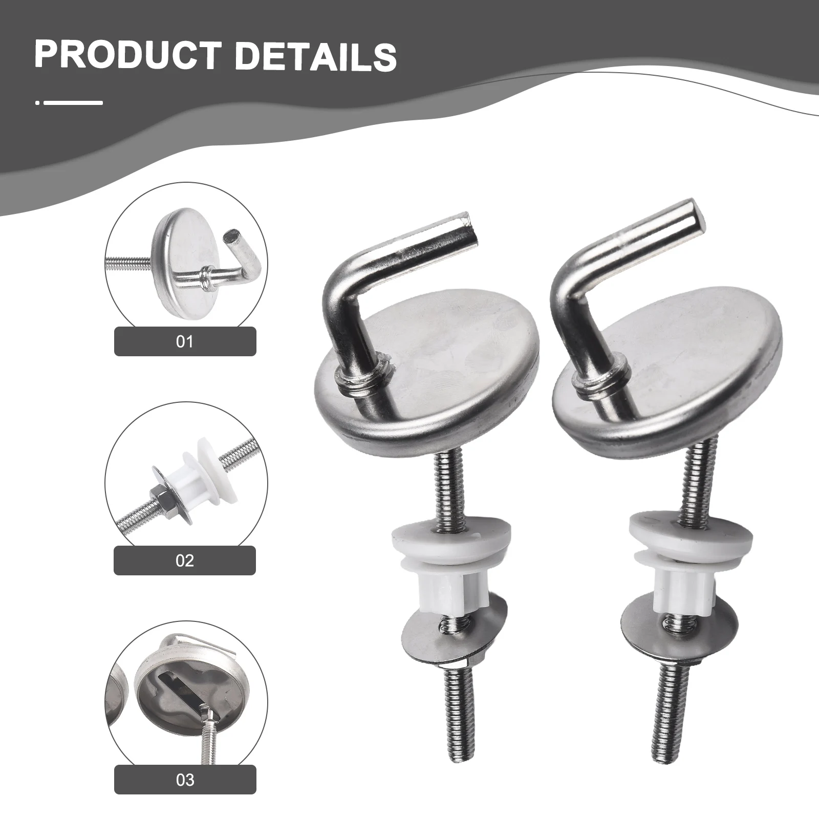 Toilet Seat Hinge 2Pcs Adjustable Knob Toilet For Seat Hinge Fix Fitting Stainless Steel With Mounting Accessory