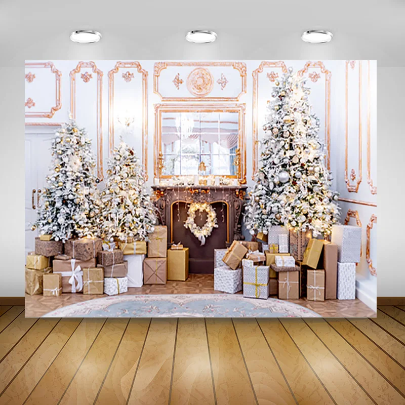 

SHUOZHIKE Christmas Theme Photography Background Christmas tree Fireplace Portrait Backdrops For Photo Studio Props 22722 SD-02