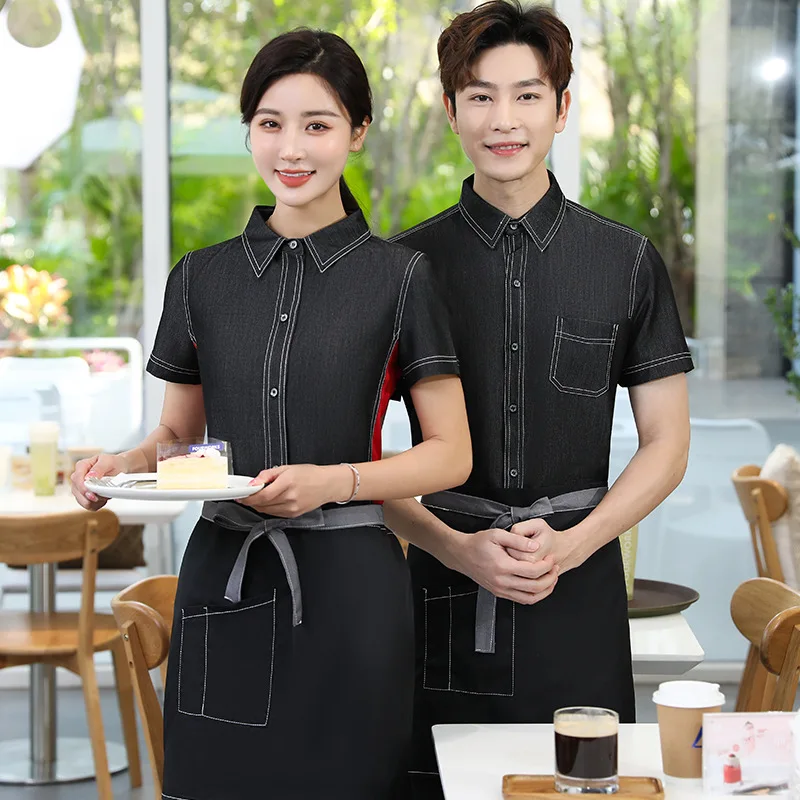 

Waiter Workwear Hotel Chinese Tea House Restaurant Catering Clothing Hot Pot Restaurant Restaurant Uniform Denim Shirt