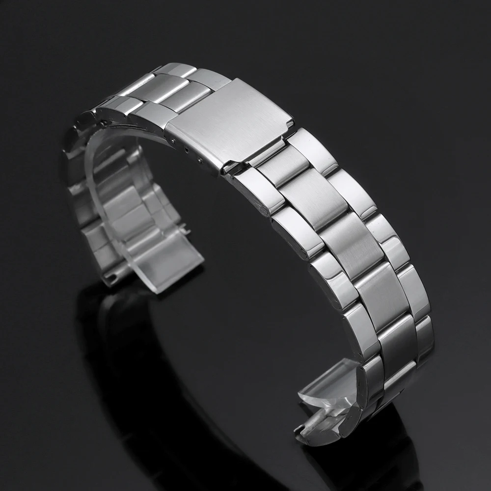 Elegant Silver Stainless Steel Watch Band with Metal Folding Buckle