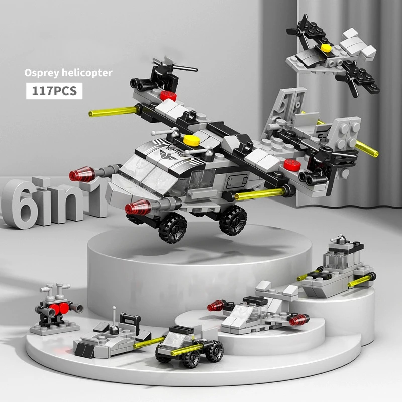 6IN1 Engineering Car Helicopter  Truck Tank City Building Blocks Police Bricks Fire Fighting Brick Set Toys for Children 6