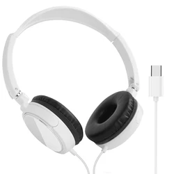 Enhanced Bass Foldable Wired Headphones with Microphone (White Type C)