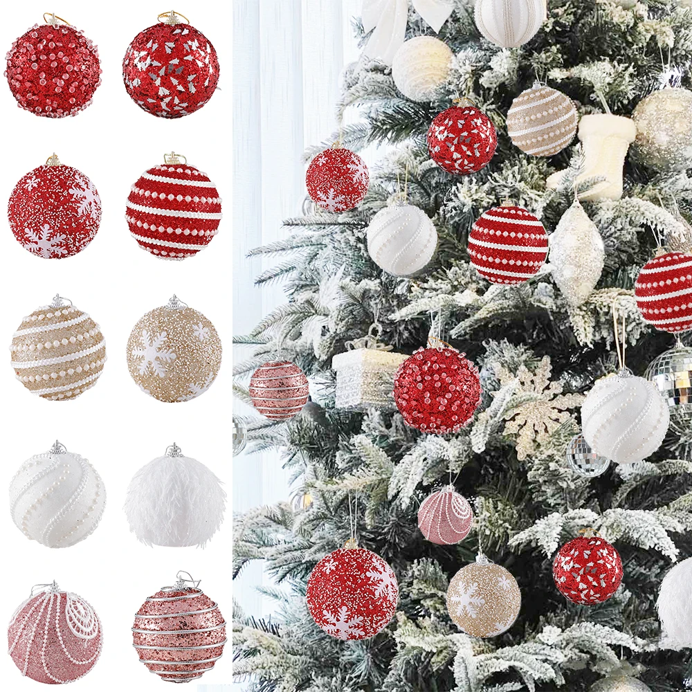 1/4 Pcs 8cm Glitter Christmas Balls Rose Gold White Red Foam Christmas
