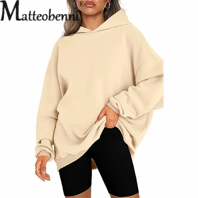Women's Warm Thickened Hooded Sweatshirt Autumn Winter Casual Loose Solid Color Hoodie Female Korean Version Pullover Outerwear