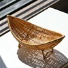 Rattan Fruit Bowl Tray for Coffee Table Woven Sundries Basket Rattan Fruit Tray Crecent Shape Basket Plastic Rattan Egg Basket 2