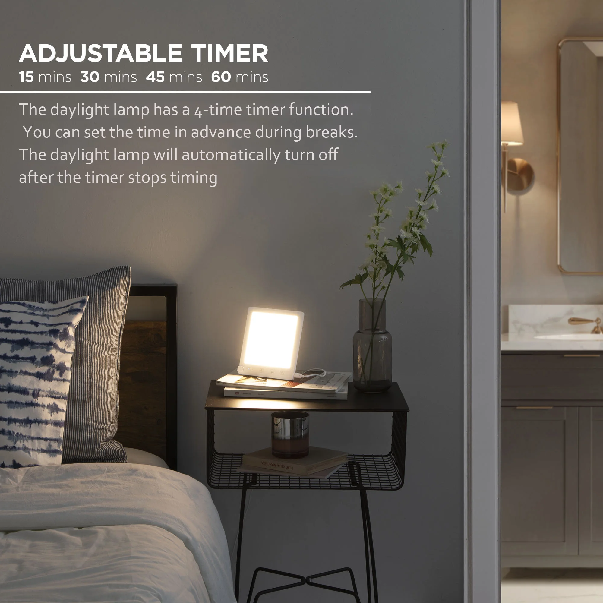 Uv-free SAD lamp, full-spectrum fluorescent lamp, timed night light, suitable for home/office, seasonal winter reflective lamp