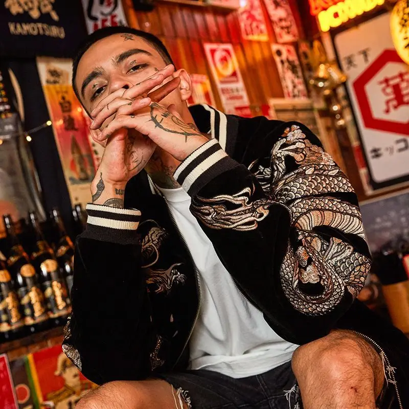Winter Embroidered Dragon Baseball Uniform Coats Trendy Spring and Autumn Men and Women Heavy Yokosuka Chinese Style Coat 5