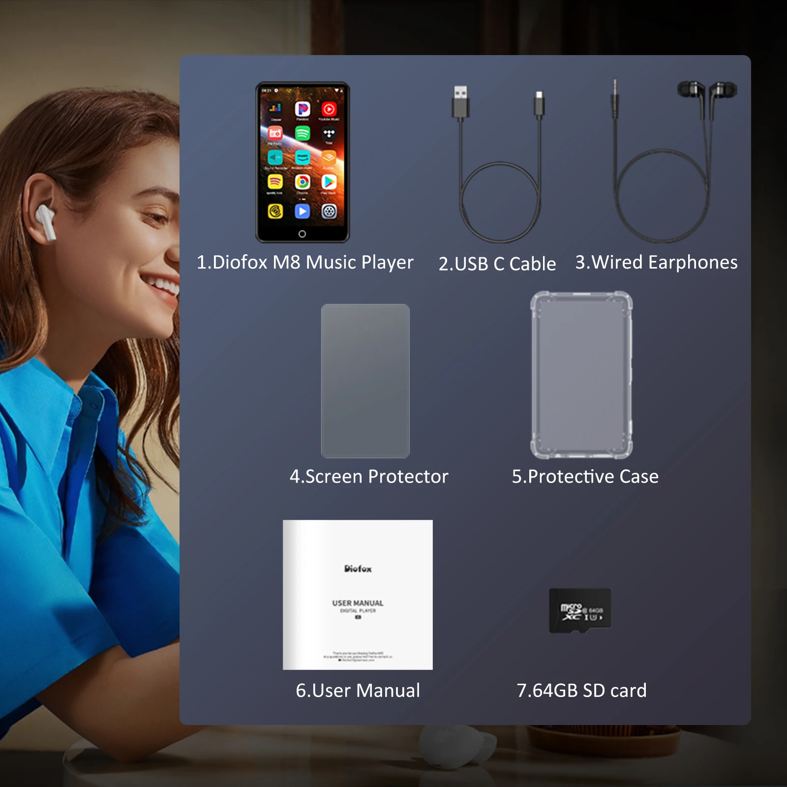 MP3 플레이어 블루투스 5.0 WiFi 안드로이드 9.0 음악 플레이어(스포티파이 내장 스피커 포함) 휴대용 오디오 비디오 플레이어