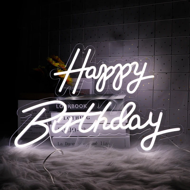10 Styles Neon led Sign Happy Birthday Led Light Party Flex Transparent Acrylic Oh Baby Neon Light Sign Wedding Party Decoration