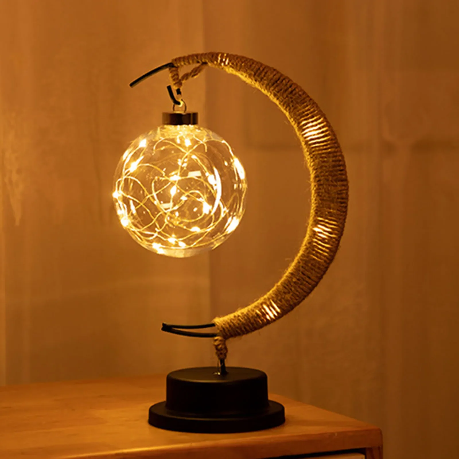 

Moon Sepak Takraw Lamp Line Rattan Handmade Hemp Rope Wrought Iron Night Light, Home Decoration, Christmas Gifts