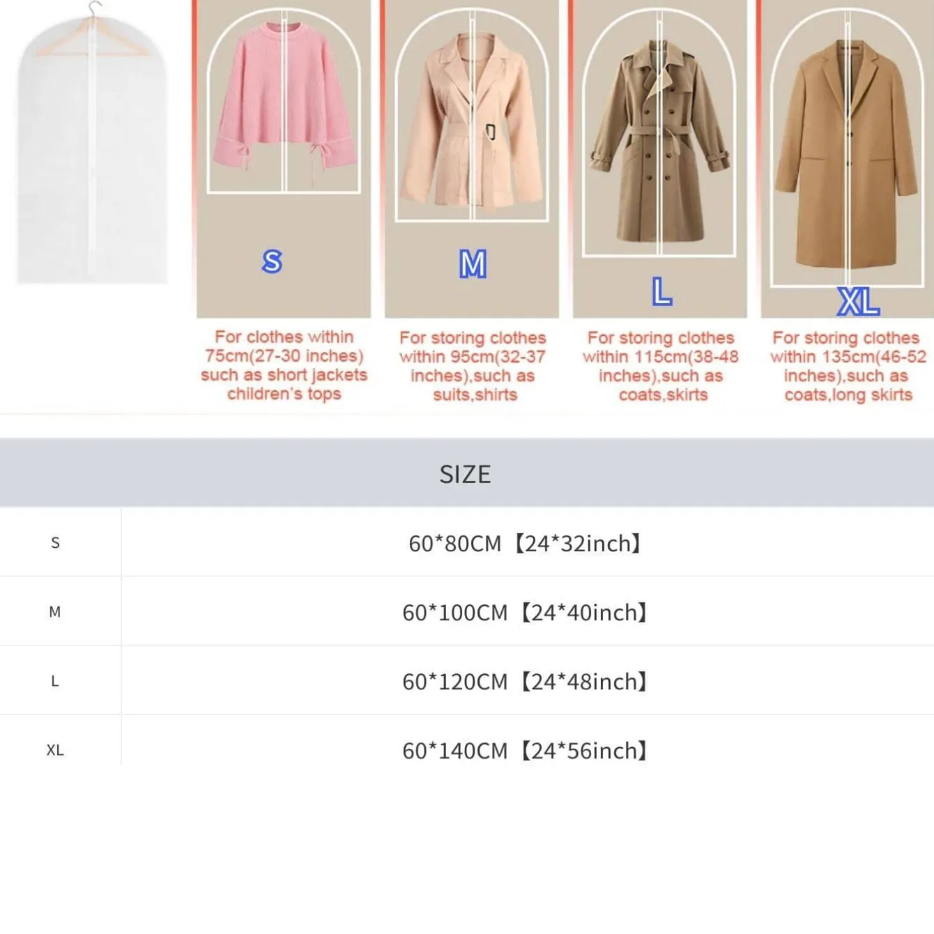 Garment Bags for Hanging Storage Clothes Cover Breathable Protectors Coat Covers for Closet with Zipper Home Packing Organizer 5