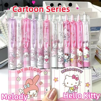 6 Pcs/Set Hello Kitty Melody Limited Edition High Quality Gel Pen Cartoon Series Black 0.5mm Student/Office Daily Stationery 1
