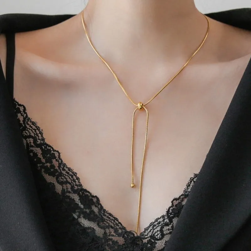 Silver Color Pull-out Adjustable Sweater Chain High-grade Necklace for Women Snake Bone Collarbone Chain Jewelry Gift