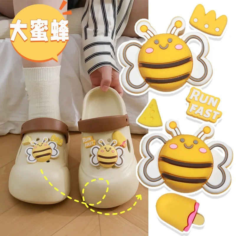 PVC 부드러운 접착식 벌 신발 버클, 재미 있고 귀여운 3D 큰 벌 구멍 신발 장식, DIY 3D 구멍 신발 액세서리