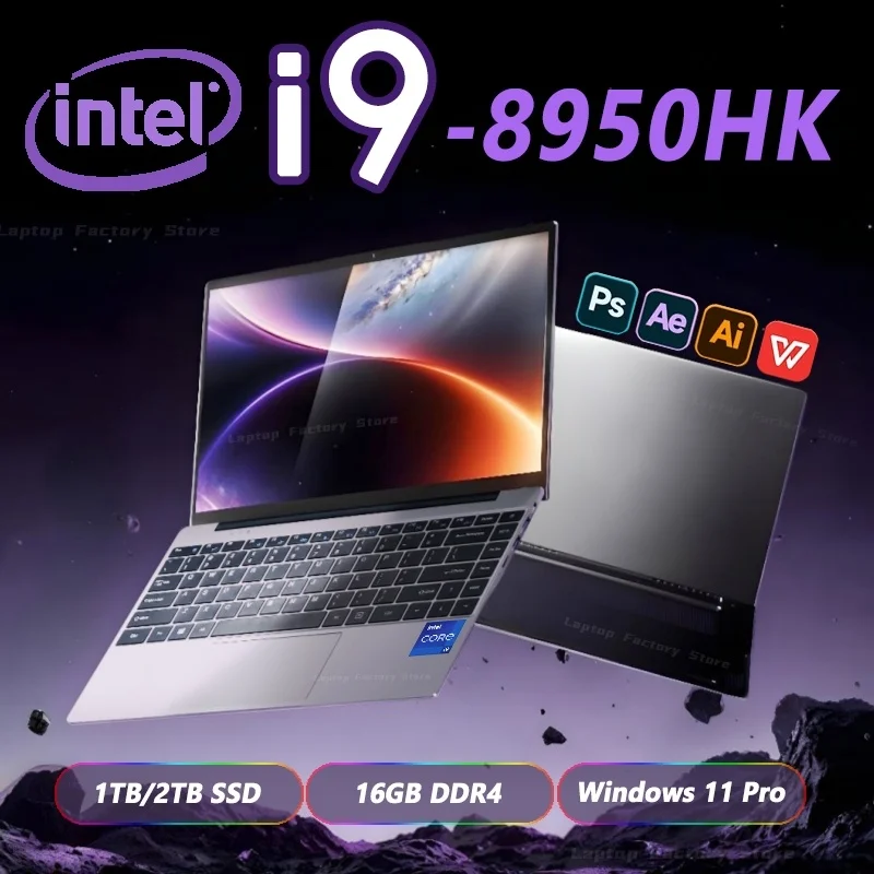 14.1 Inch Laptop i9 Portable Computer Intel Core i9 8950hk HD Screen 16GB RAM 1TB 2TB SSD Gaming laptops Pc GamerWindows 11 Pro