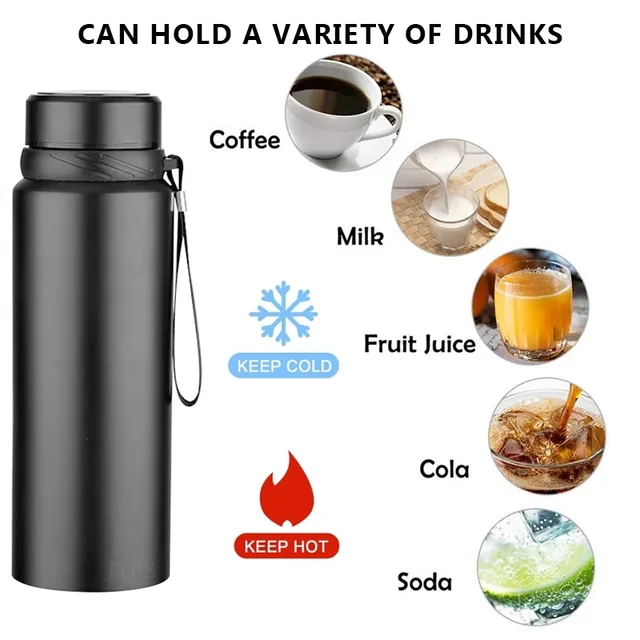 Bouteille d'eau thermique 1L, Thermos froid et chaud pour l'eau, thé, café, flacons sous vide, bouteille isolée en acier inoxydable pour voiture 3