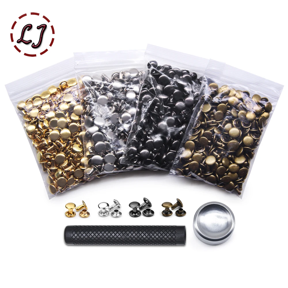 Brass Metal Double Cap Rivets for Leather Craft and DIY Accessories (100 Sets)