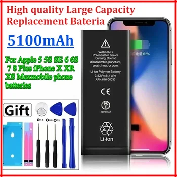 Batteria per telefono cellulare a ciclo zero per 5 5S SE 6 6S 7 8 Plus iPhone X XR XS Max Bateria sostitutiva di grande capacità