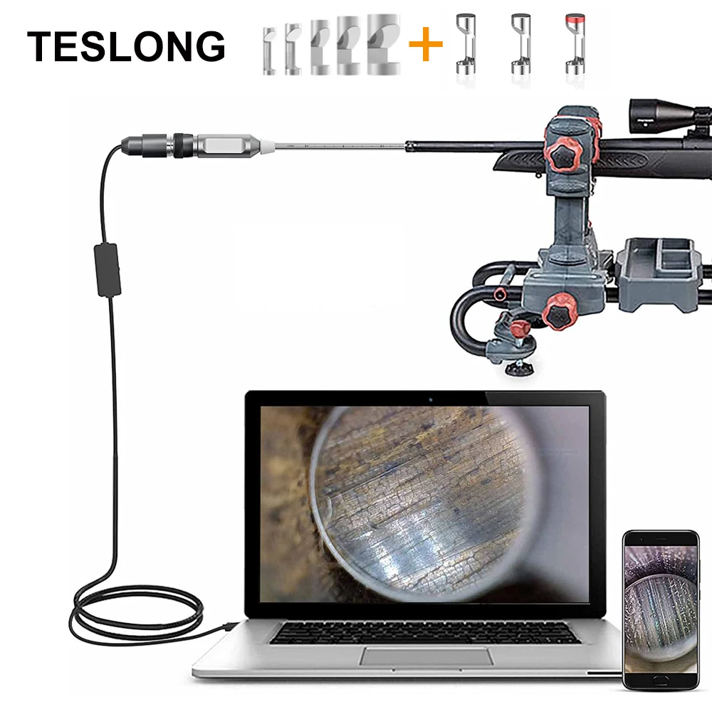 Inspection Camera Mini Endoscope Camera Rifle Borescope Camera Teslong NTG100H 5mm Lens Rigid Rifle Borescope 26-Inch-Long Rod Visual Barrel Inspection Tool with 8 Mirrors