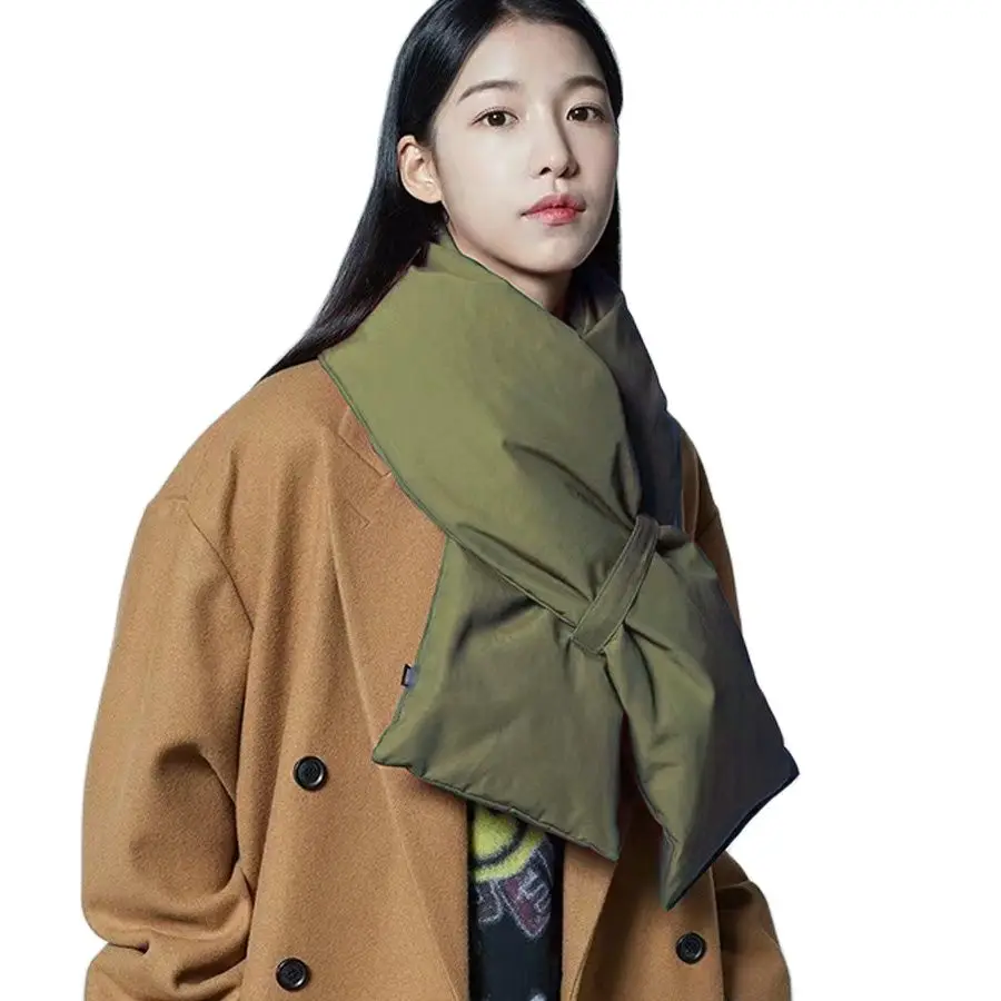 Fashion Down Winter scarves women Hood With waterproof fabriс Outdoor Thicken quilted Neck warm Matte design Neck-Cross Shawl 2