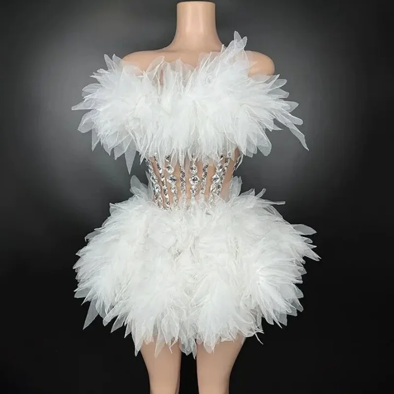 Соблазнительное мини-платье белого цвета без бретелек, комплект из двух предметов, вечернее платье на день рождения, одежда для бара, ночного клуба, певицы, танцор, сценическая одежда