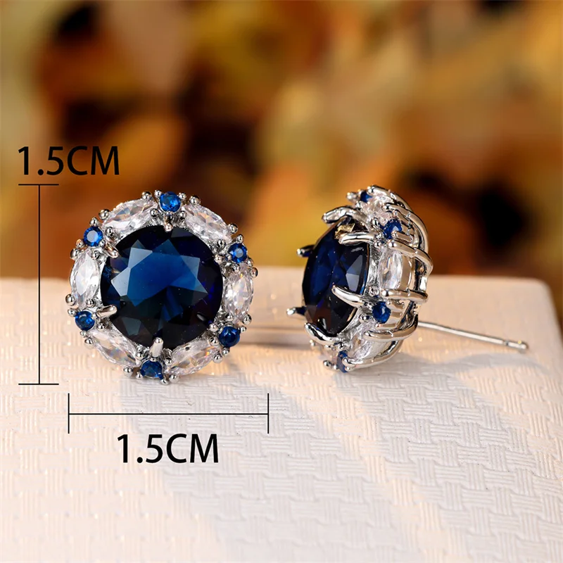 Cute Female Blue Stone Stud Earrings Silver Color Zircon Stone Jewelry For Women Charm Luxury Crystal Snowflake Wedding Earring