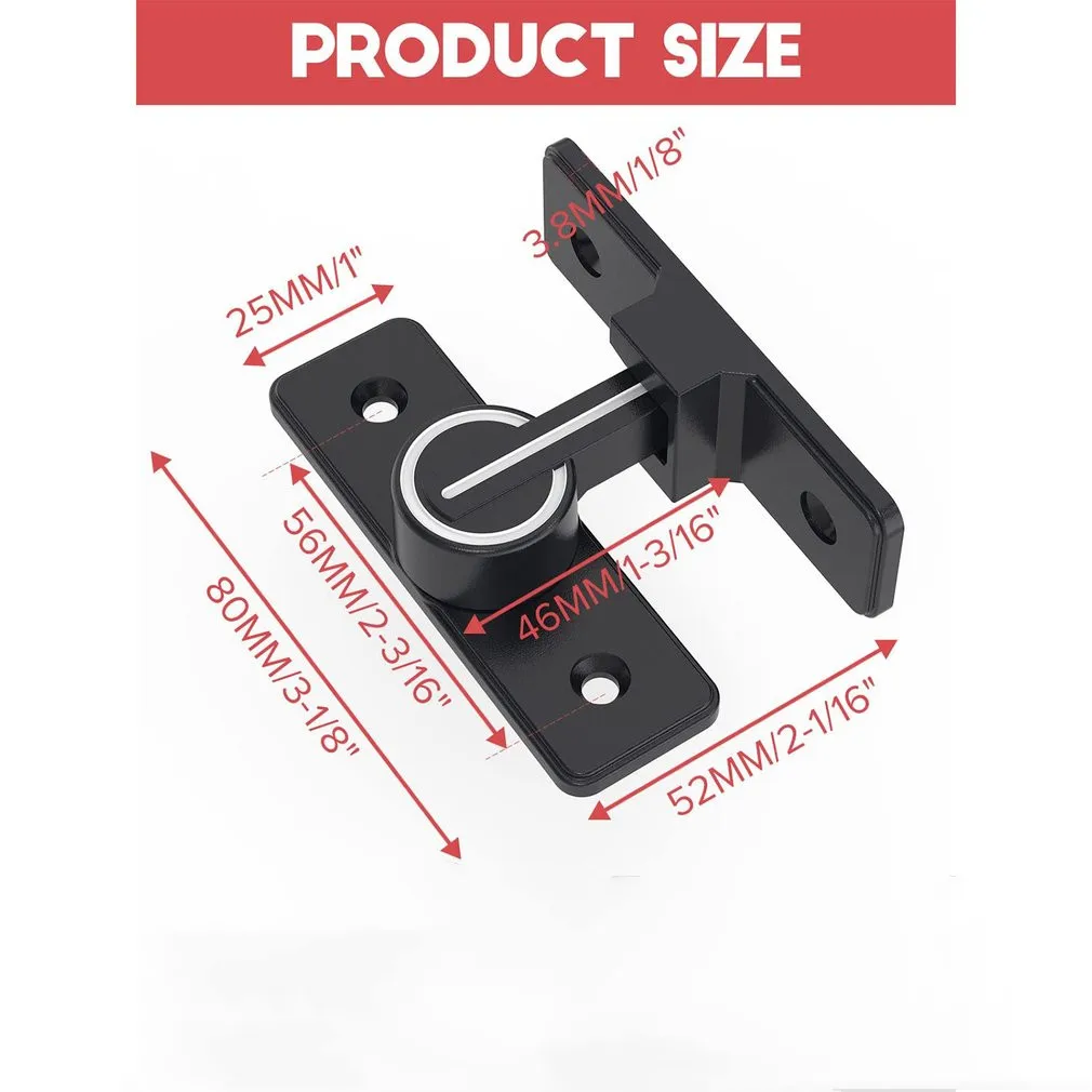 Interior Door Bolt Luminous Bolt Surface-mounted Room Latch 90 Degree Heavy-duty