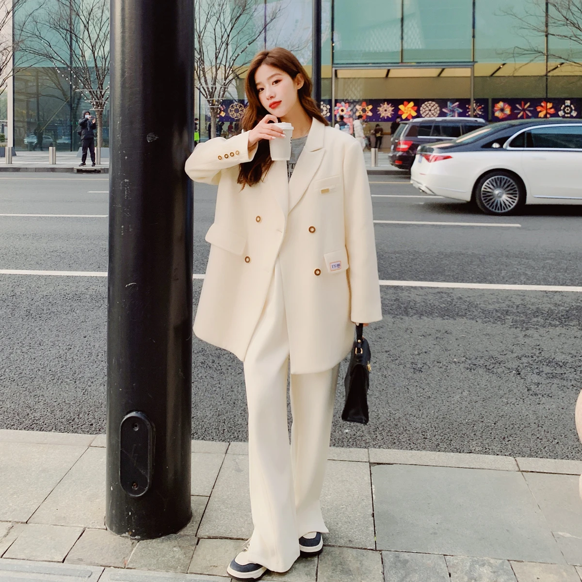 아이보리 패션 세트 세트 여성 2024 봄과 가을 새로운 소금 시스템 착용 고급 캐주얼 세트 투피스 세트