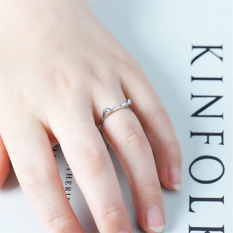 Sole Memory Cute Cat Ear 925 Sterling Silver Literary Creative Personality Female Resizable Opening Rings RI095 3