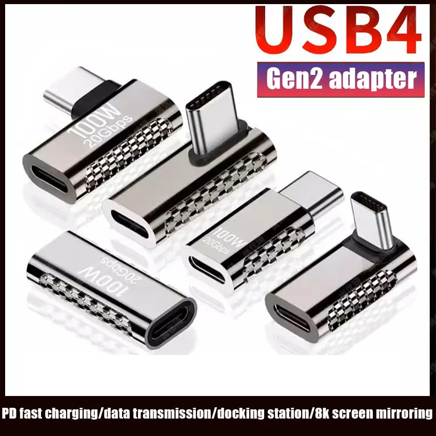 

5PCS 8K USB4 20Gbps 100W TYPE-C Male To Female Up Down Left Right Angle 90 Degree Full Function High Speed Adaptor Adapter