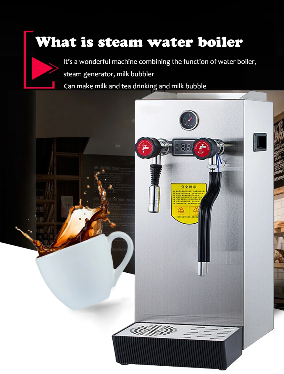 Description Picture 3 of itemRC800 Commercial Milk Frother 8L Steam Milk Frothing Machine Water Boiler Multi-Purpose Electric Milk Foam Maker LED Display