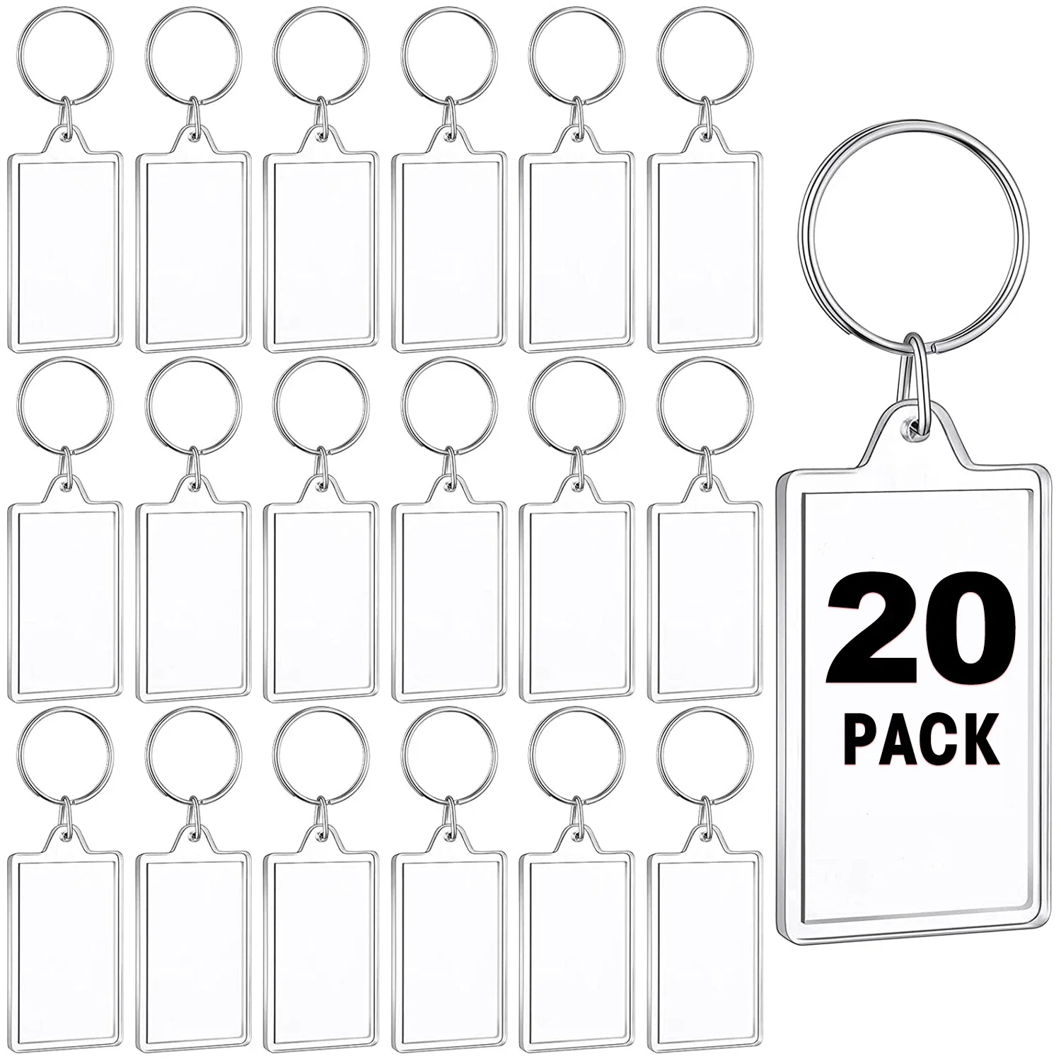 830PcsTransparentRectangleBlankAcrylicInsertKeychainPhotoPictureFrameKeyringHolder