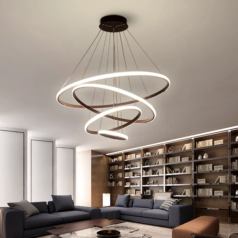 Modern Pendant Lamp Led Rings Circle Ceiling Hanging Chandelier Black Loft Living Dining Room Kitchen Indoor Lighting Fixture