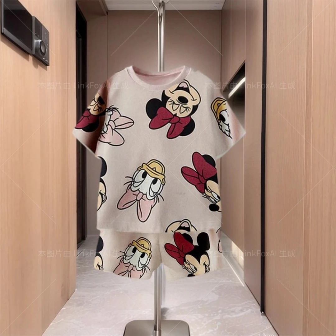 Summer Children's Set With Cartoon Print Design O-neck Affordable Short Sleeved And Shorts Children's Two-piece Set