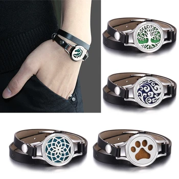 아로마 테라피 팔찌 디퓨저 쥬얼리 향수 에센셜 오일 디퓨저 팔찌, 다층 가죽 로켓 팔찌, 손목 밴드