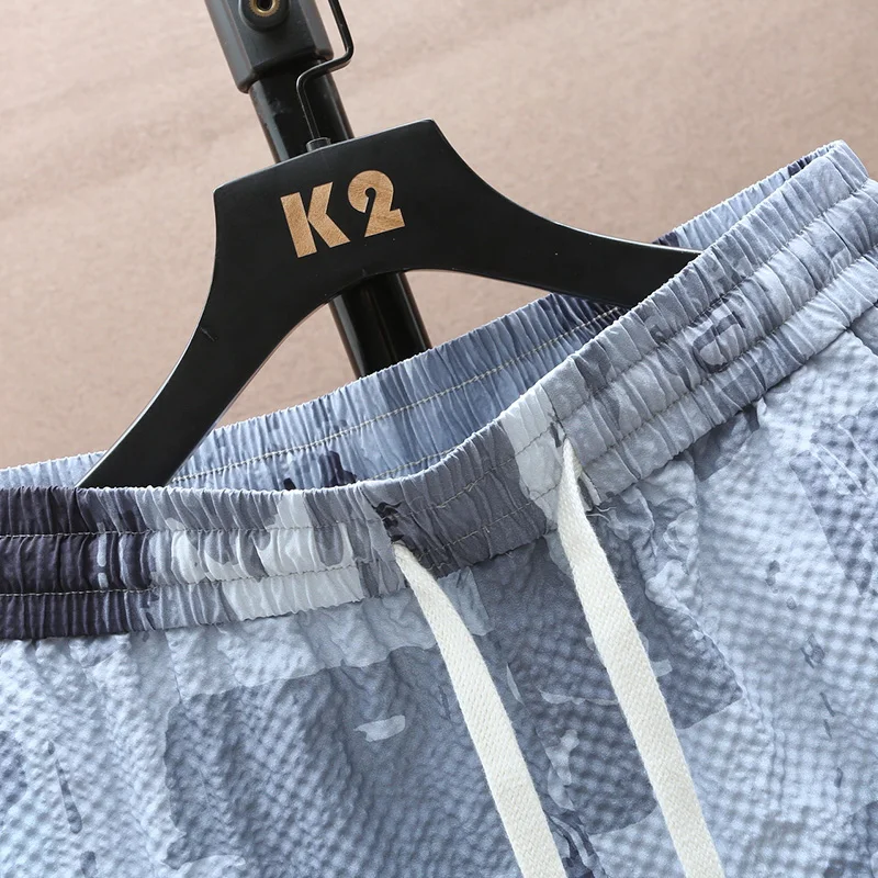 Casual 2024 Summer Men's Loose Shorts Hip Hop Streetwear Tie-Dye Drawstring Knee-Length Pants Sport Elastic Waist Jooger Trouser