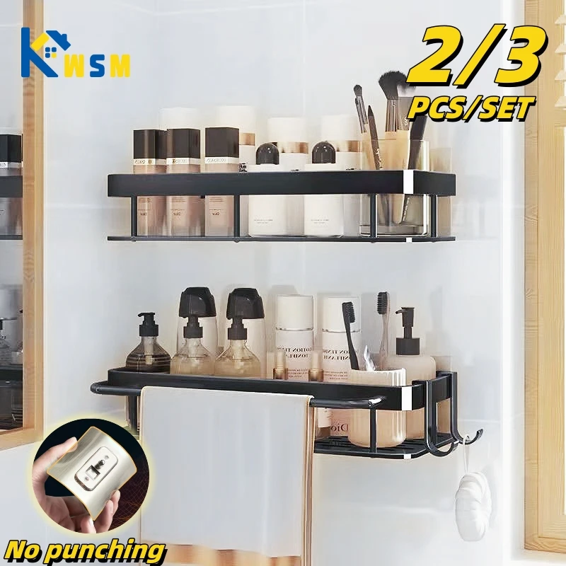 Bathroom Storage Shelf Bathroom Shelves Accessories Organizers Wall-mounted Metal Shelves Without Punching Holes bathroom storage shelf