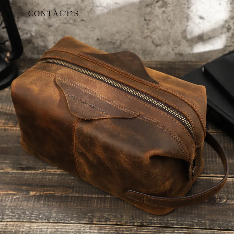 Full Grain Italian Leather Wash Bag for Women in Brown, Black, Tan, or Red,  Luxury Makeup Bag for Travel, Premium Shower Bag for Toiletries,  Personalized