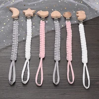 Simple Crochet Cotton Cloth Baby Pacifier Chain Moon Heart Beech Wood Clip For Handmade Baby Nipple Soother Chain Teething Toy 1