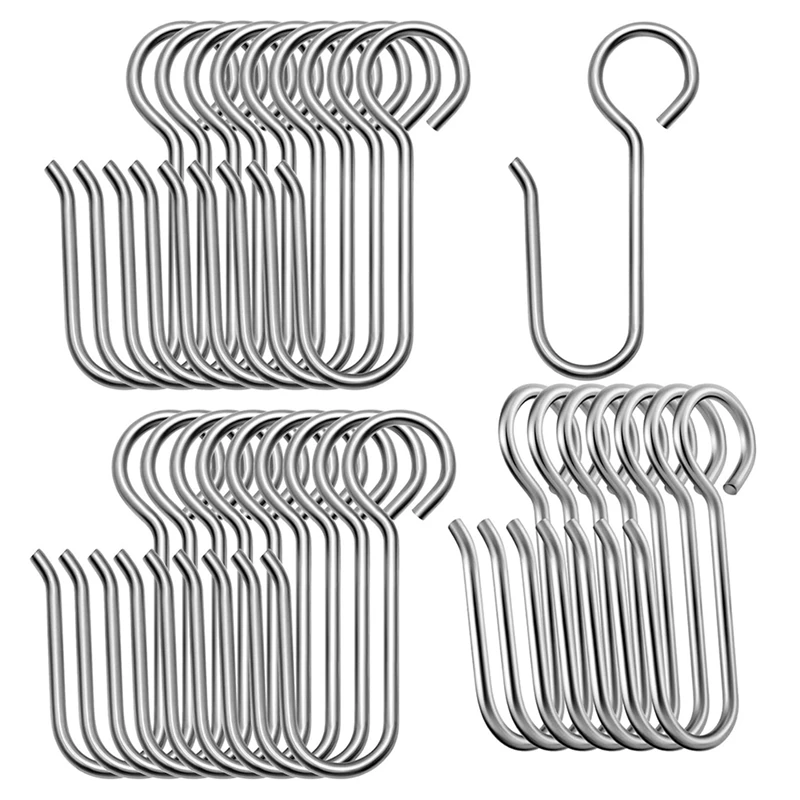 Auvotuis 30Pcs Curtain Track Hooks, Stainless Steel Small Curtain Hooks S  Shaped Metal Curtain Wire Hooks for Ceiling Curtain Drape, Pin-On Drapery