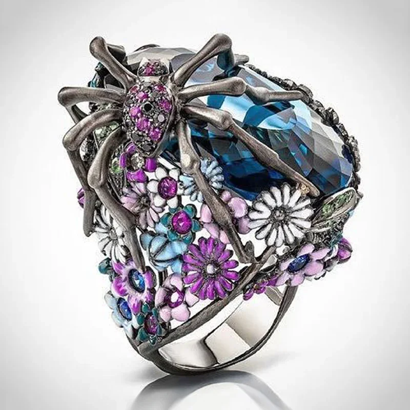 Finger Ring Animal Ring Exquisite Unique Spider Fog Shiny CZ Crystals Stone For Women Female Anel accessories gifts
