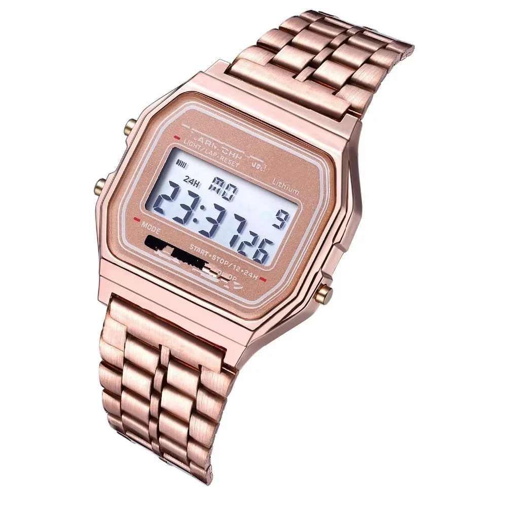 Steel strip LED electronic watch ultra-thin gold and silver cold light watch F91W steel strip original Su Feng fashion multifunc
