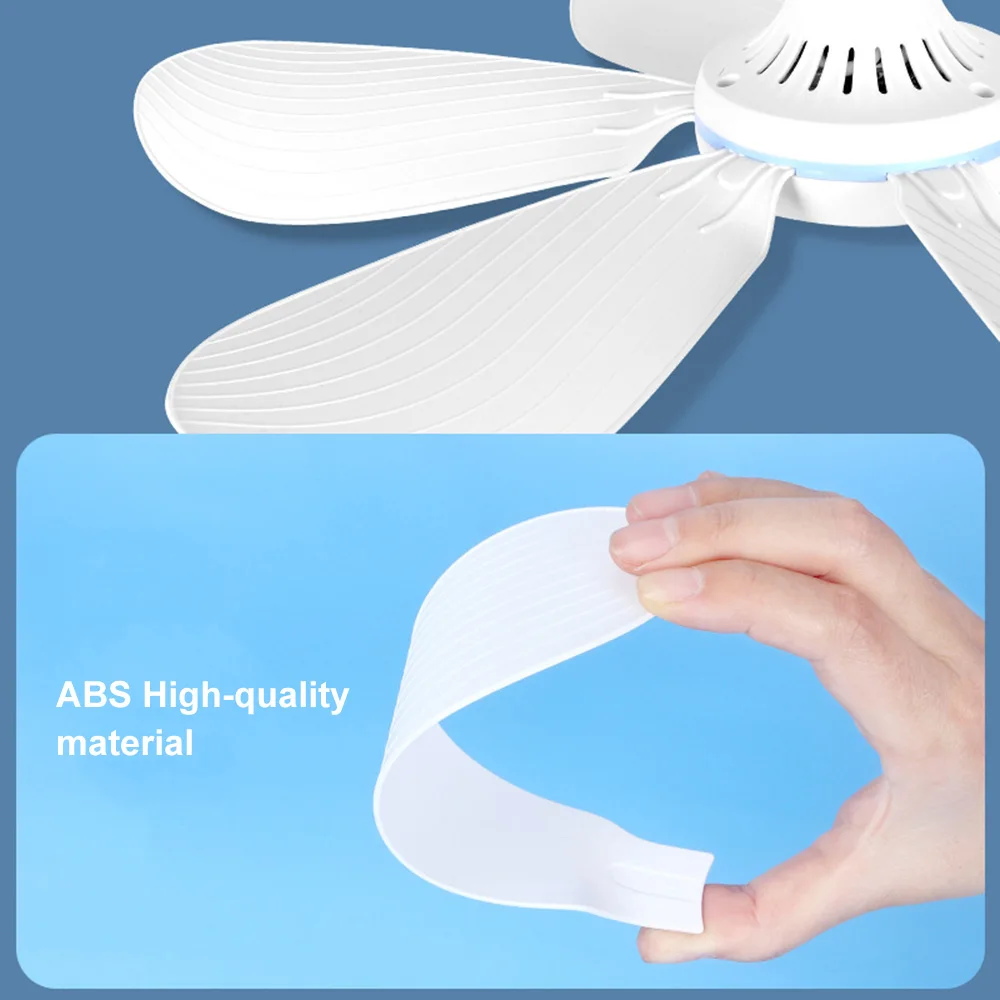 Ceiling Fan Silent 6 Leaves USB Powered Ceiling Canopy Fan with Remote Control Timing 4 Speed Hanging Fan for Camping Bed Dormitory Tent Electric Fan