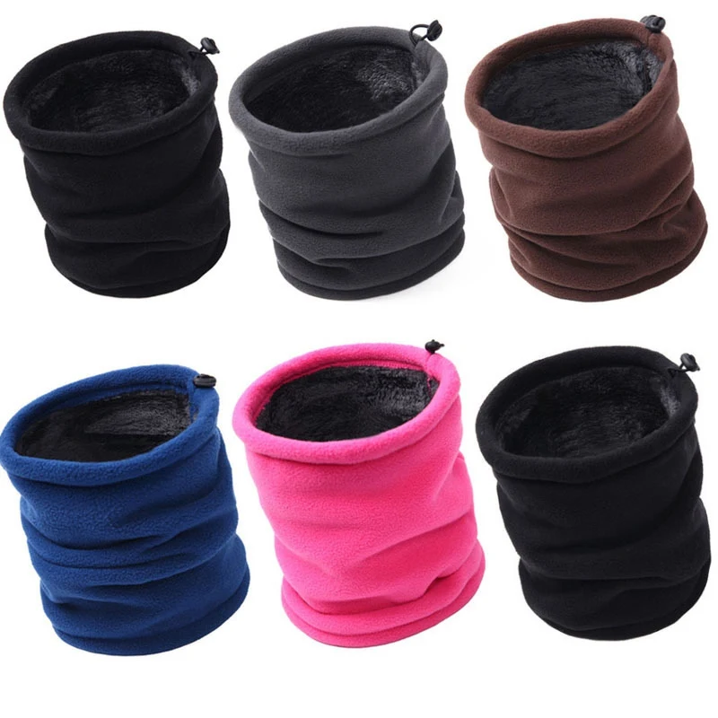

Plush Solid Color Outdoor Keep Warm Face Protection Neck Collar Drawstring Unisex Riding Polar Fleece Scarf Soft Neckerchief