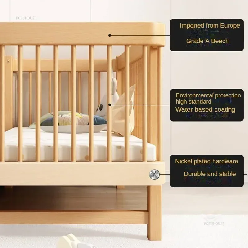 Creative Modern Children Beds for Bedroom Minimalist Widened Guardrails Child Bed Beech Fashion Toddler Bed for Kindergarten G