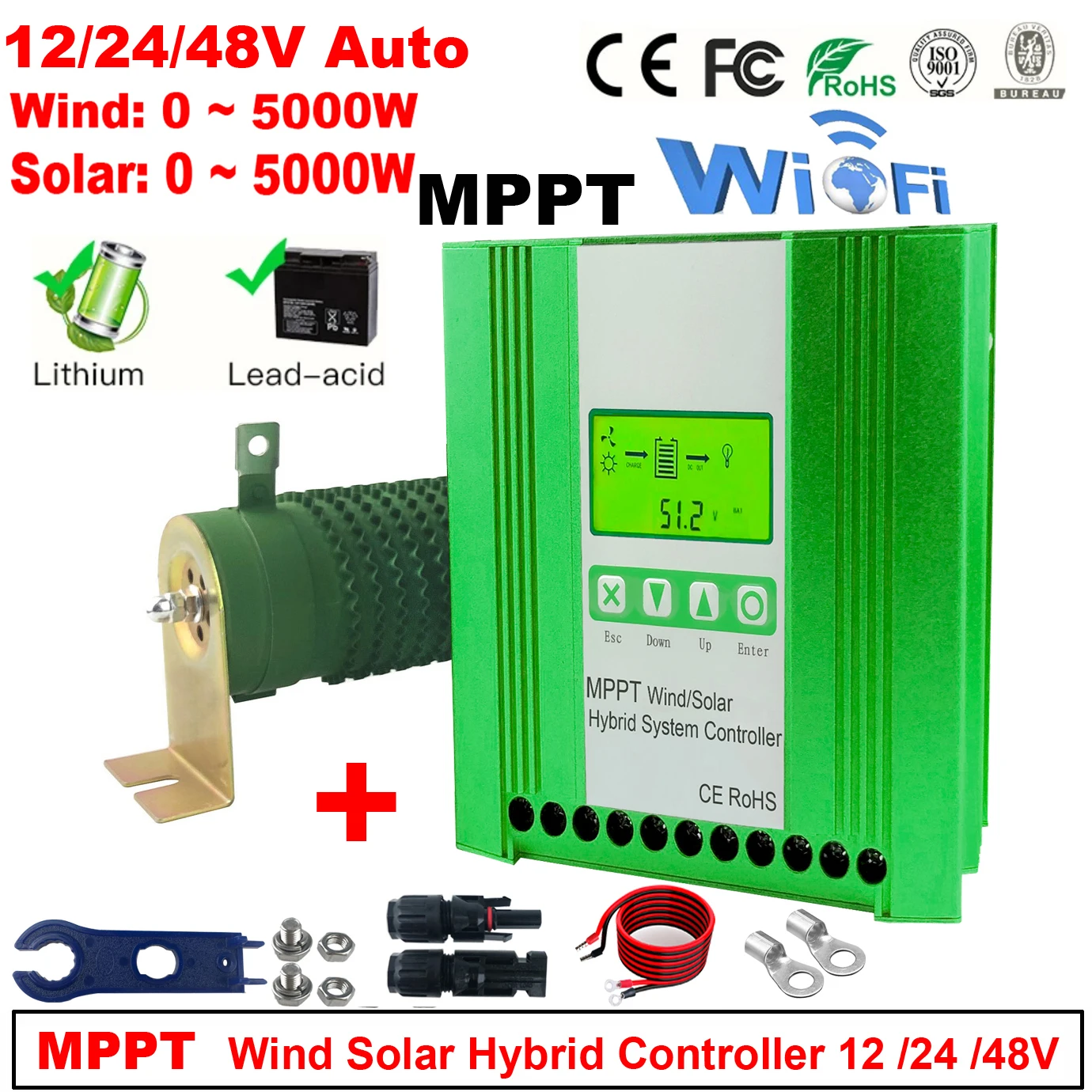 

12V 24V 48V 4000W 5000W 6000W 8KW 10KW MPPT Hybrid Wind Solar Charge Controller Regulator WIFI For Home Wind Solar Power System