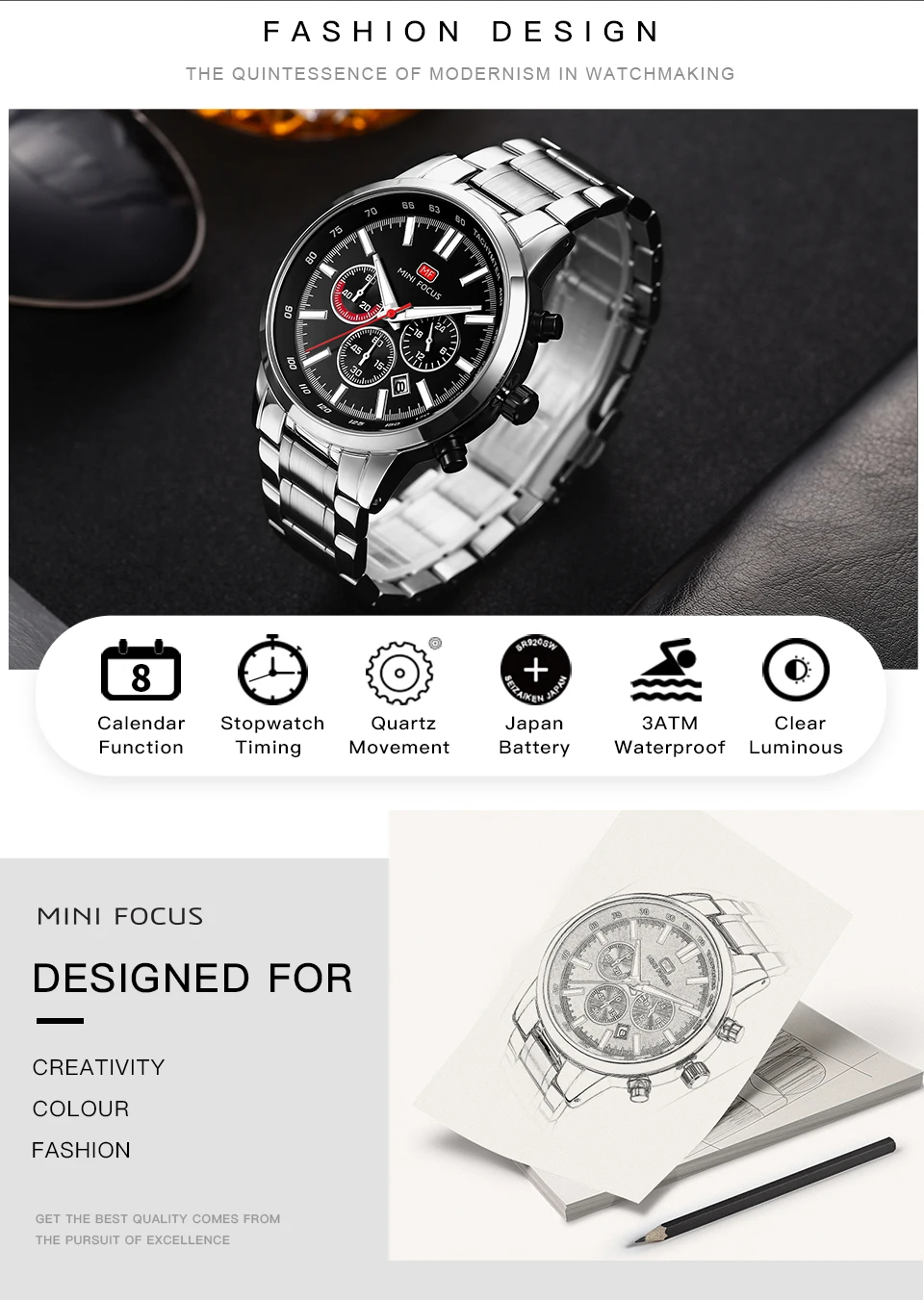 MINI FOCUS quartzhorloge voor heren Waterdicht_voghion.com