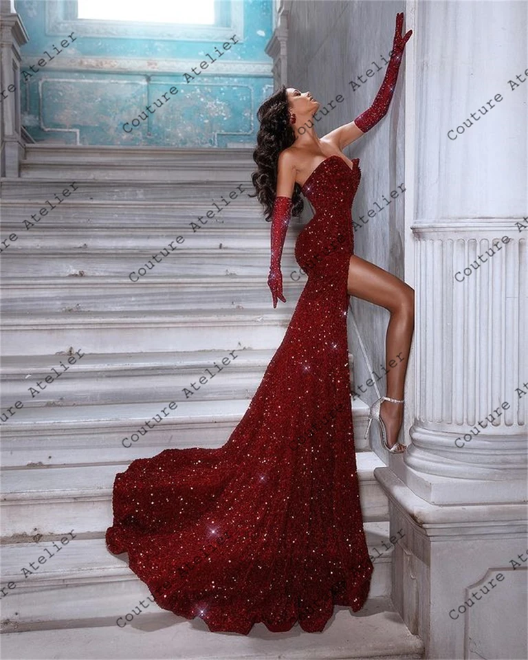 Red Sequin Prom Dresses 2024 With Gloves Sweetheart Luxury