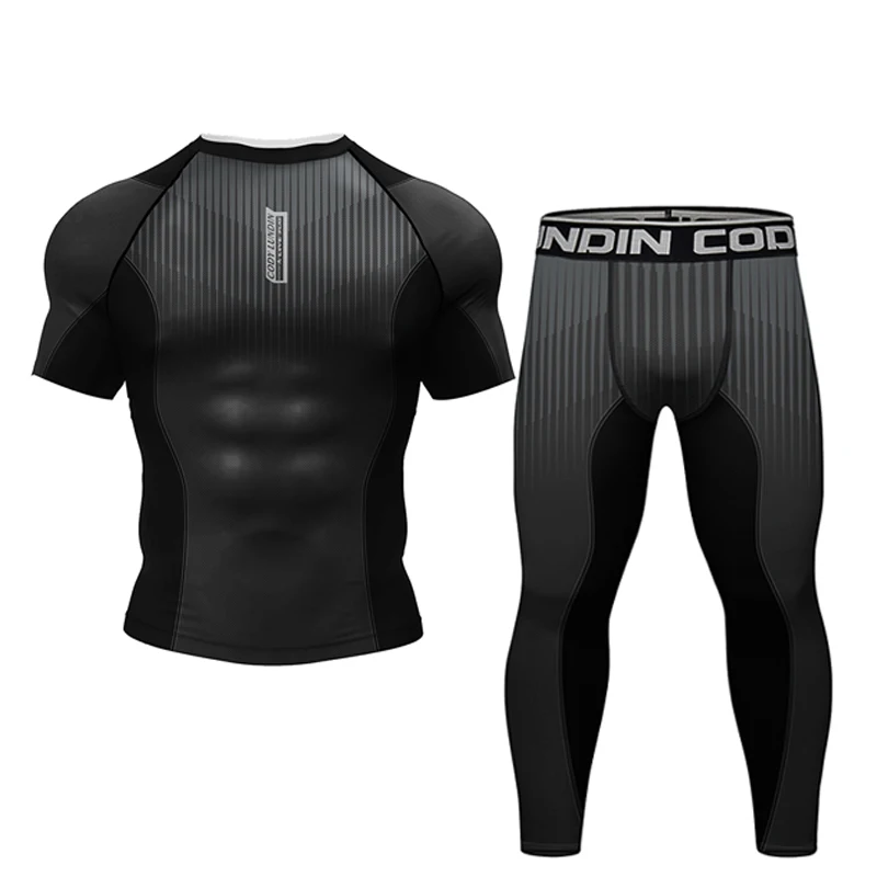 Sports Apparel Mens T Shirt Kickboxing Rashguard Jiu Jitsu MMA T-shirt +Pant Set