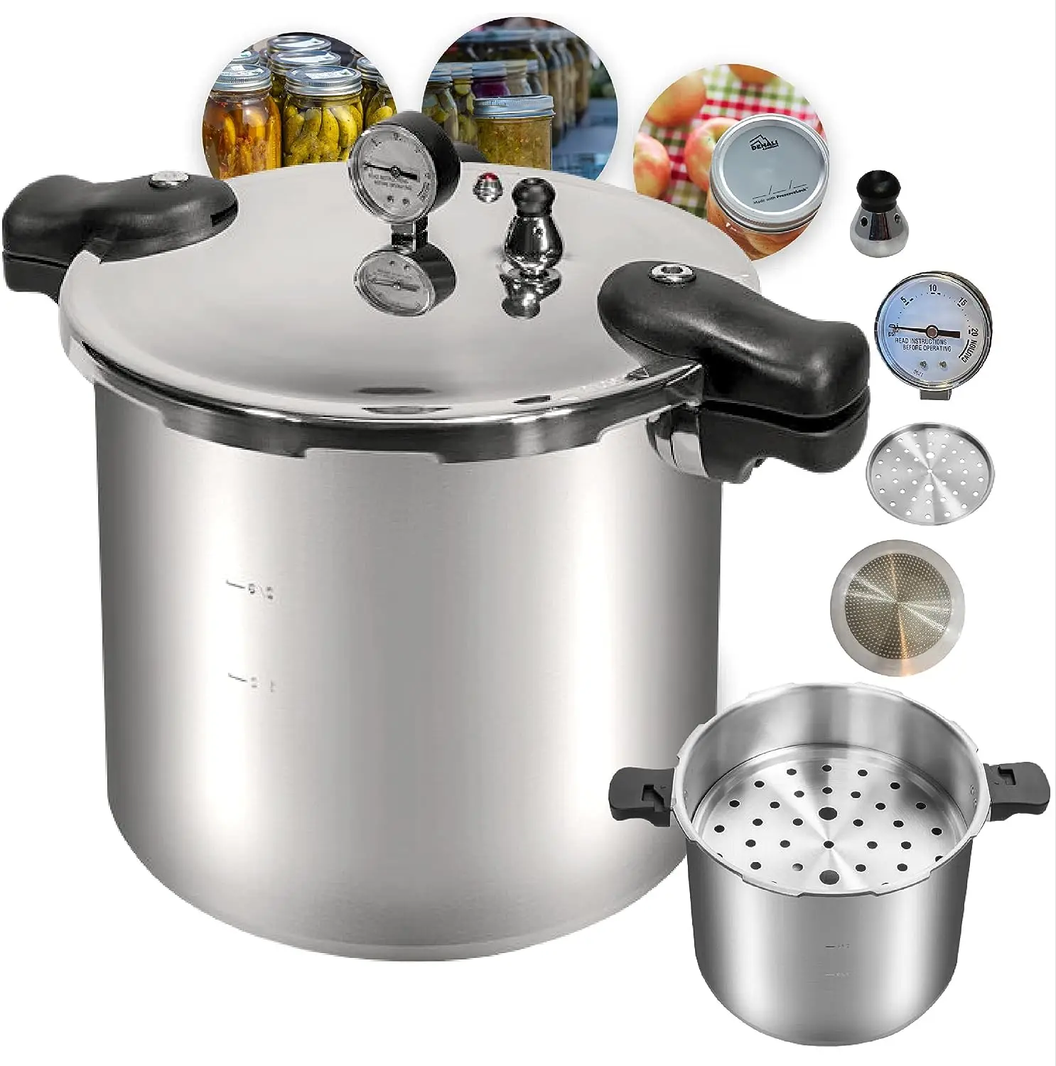 

Canning 23 Quart Pressure Canner & Cooker | Induction Compatible | Pressure Gauge & Pressure Regulator | Aluminum &